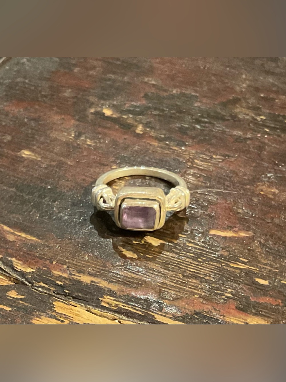 Sterling Silver Ring with Rectangular Light Purple Gemstone